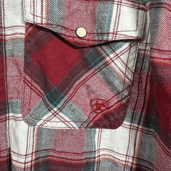 Ariat Retro Fit Mens L Western Pearl Snap‎ Button Up Plaid Red Western Classic - Picture 5 of 8